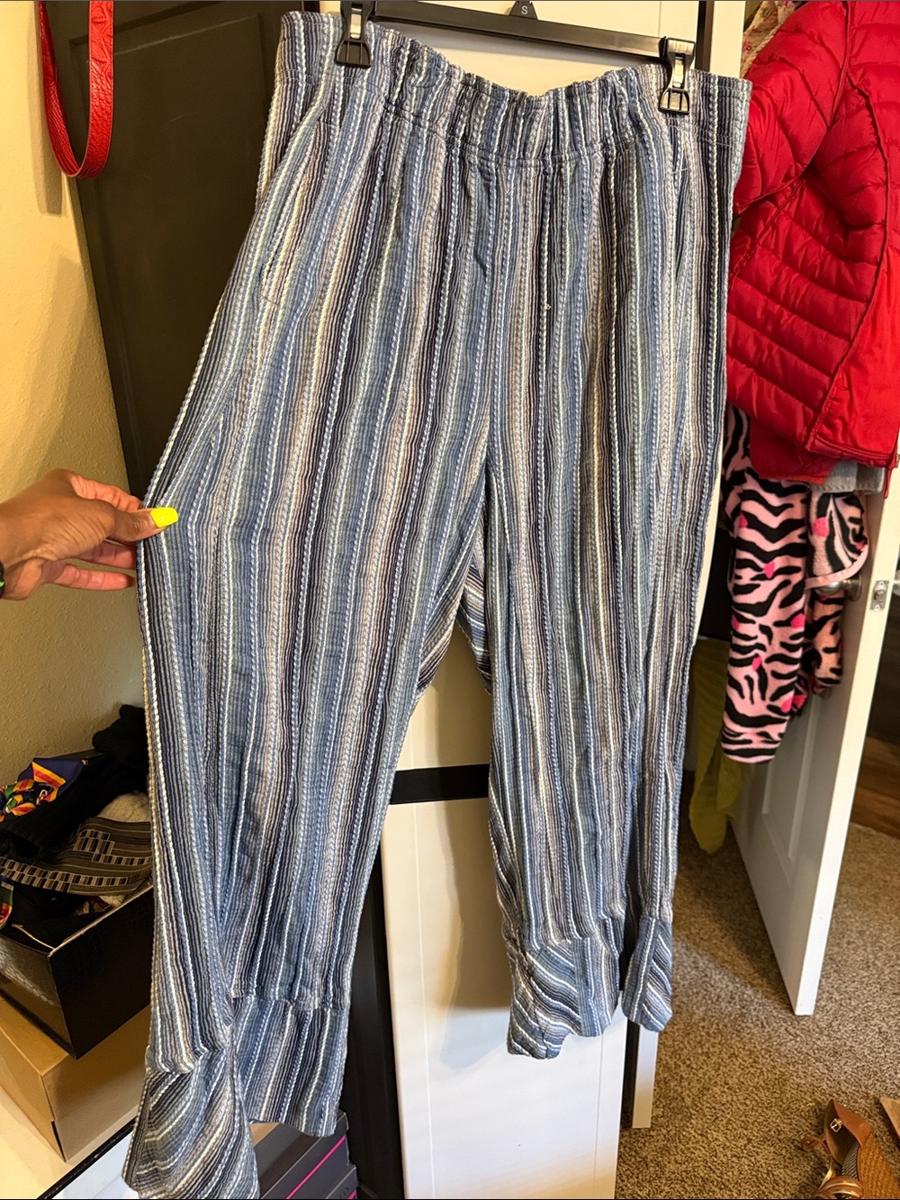 Free People Blue Striped Wide-Leg Pull-On Pants